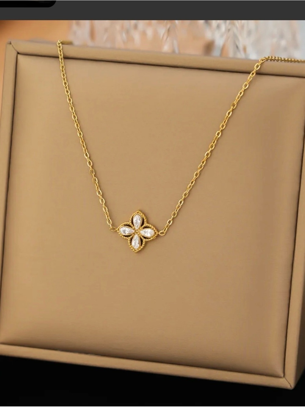 Gold Floral CZ Pendant Necklace - Elegant Women's Jewelry